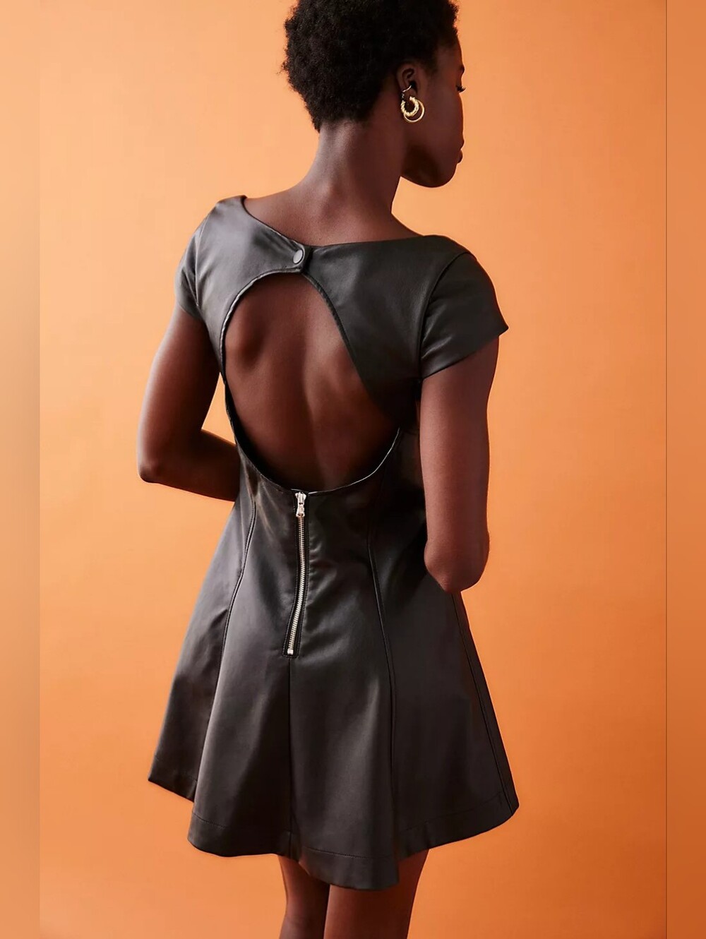 FREE PEOPLE Mimi Vegan Leather Mini Dress Black 6.